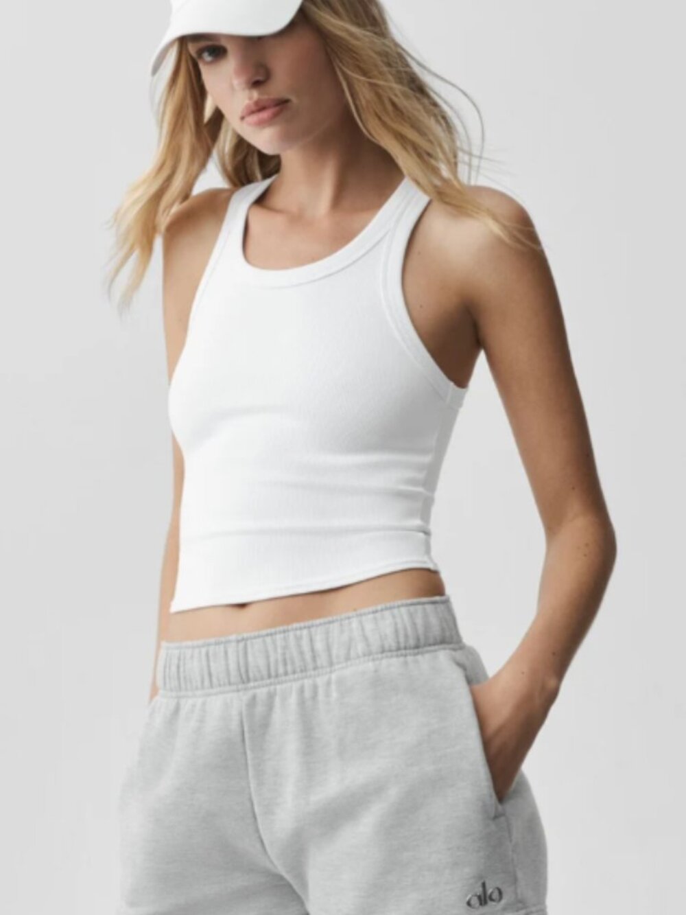 Alo Yoga Goddess Ribbed Go-To Tank in White S